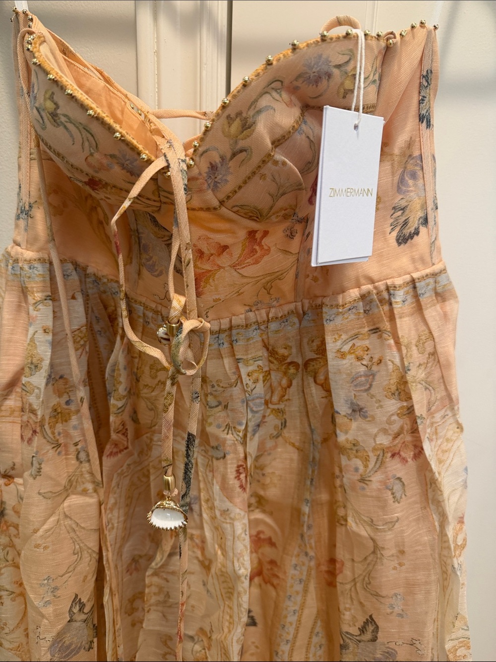 Zimmerman Elegant Peach Floral Midi Dress with Corset Bodice - Picture 9 of 11